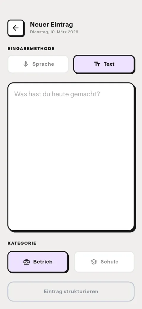 asyoube Berichtsheft Eintrag erstellen