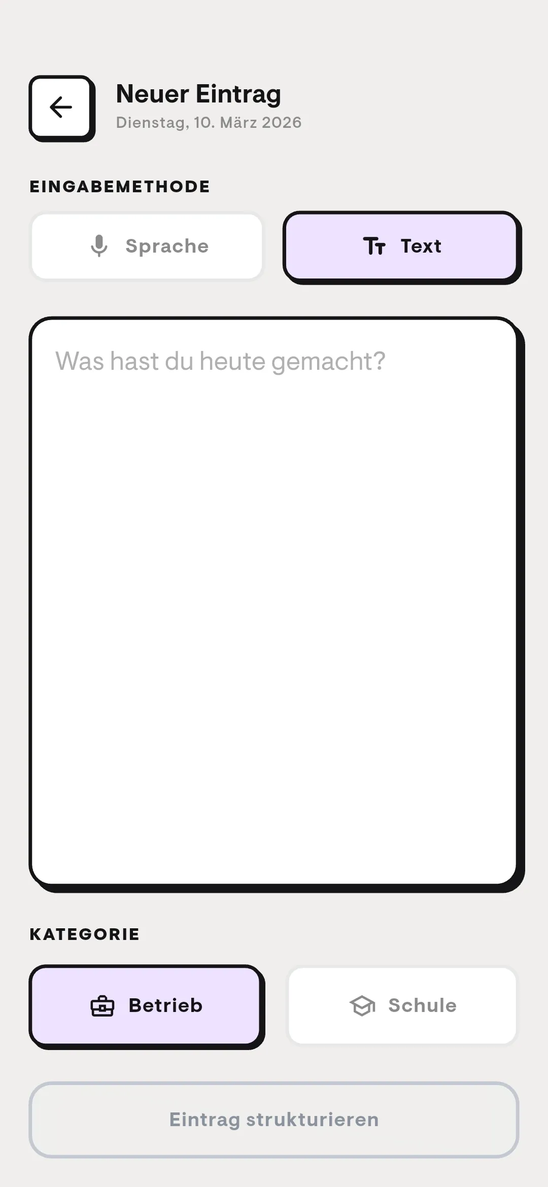 asyoube Berichtsheft Eintrag erstellen